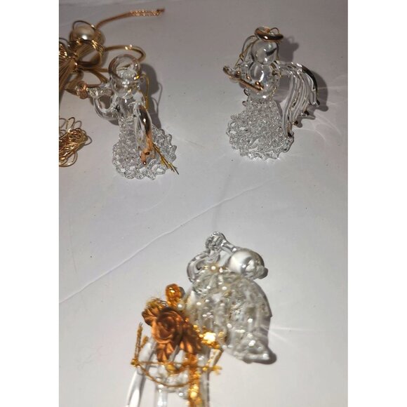 Set Of 8 Handcrafted Glass Christmas Ornaments - Reindeer Angels Heart & Gold Wi - Picture 10 of 12
